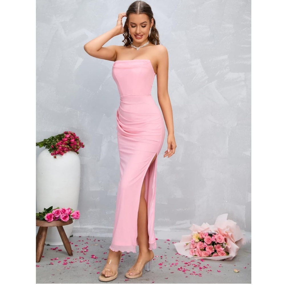 NWT Women's Strapless Bodycon Ruched Boned Corset Wedding Guest Dress